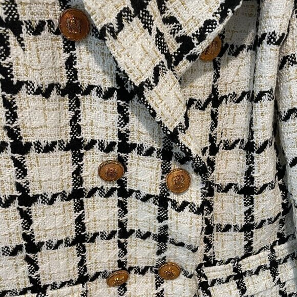 Luxe Tweed Double Breasted Lined Blazer Ivory/Black Gold Buttons - Picture 5 of 8